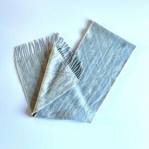 Coach Cashmere and Wool Logo Fringe Scarf Light Blue and Ivory Muffler Scarf